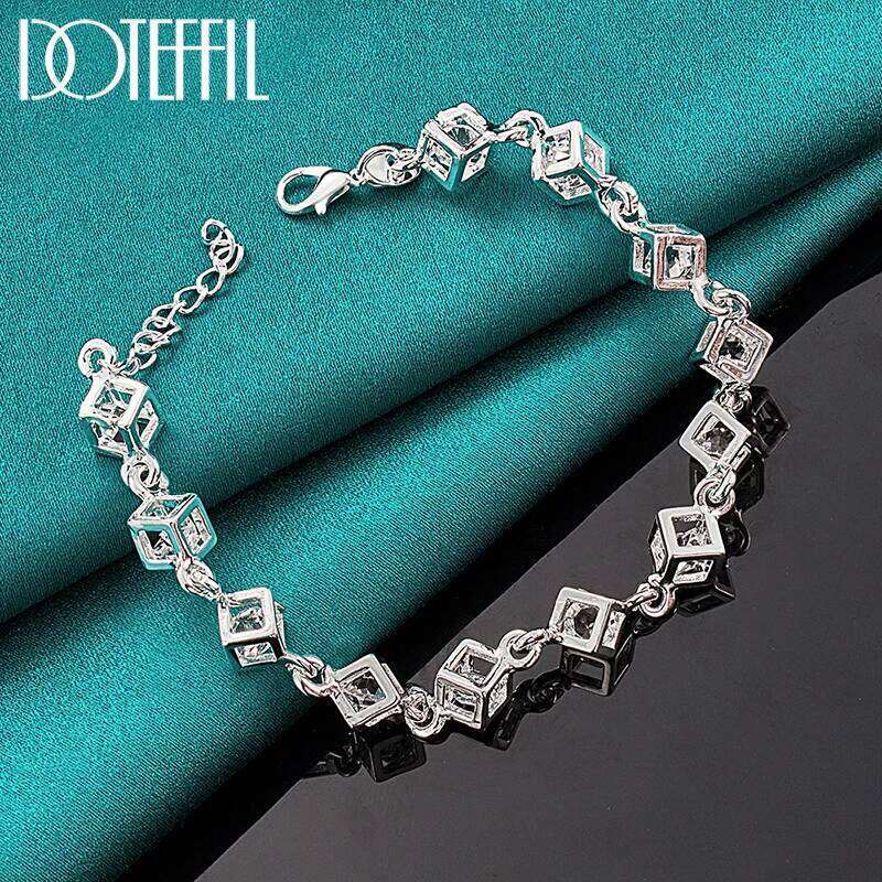 DOTEFFIL 925 Sterling Silver Square AAA Zircon Chain Bracelet For Women Wedding Engagement Party Fashion Jewelry Z260313