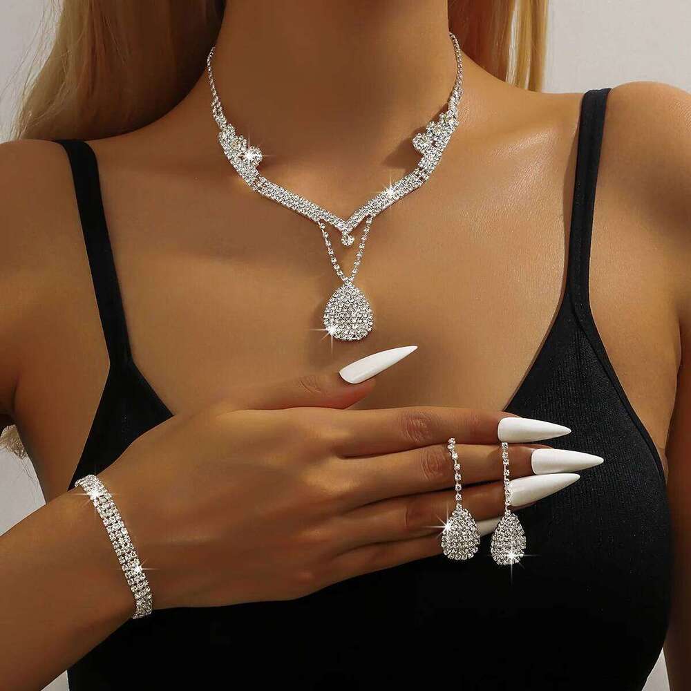 Women's Fashion Design Water Drop Necklace Earrings Bracelet Jewelry Set Wedding Banquet Party Holiday Gift Z260313
