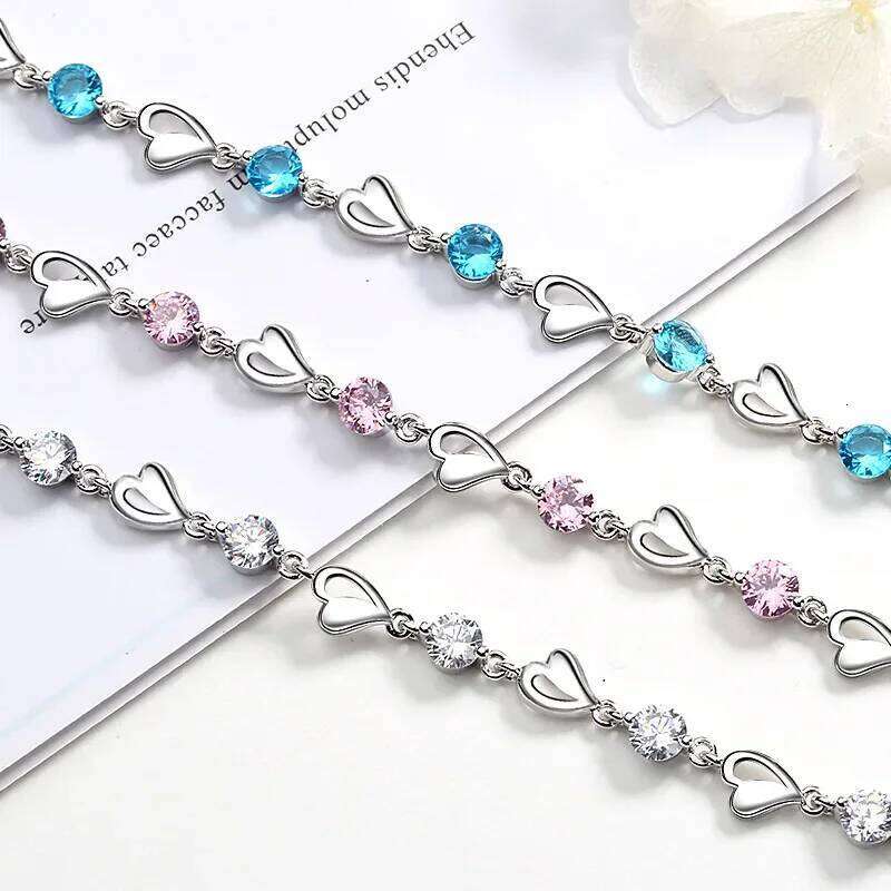 925 Sterling Silver Ocean Heart For Women Vintage Korean Versatile Blue Crystal Charm Bracelets Original Party Jewelry Z260313