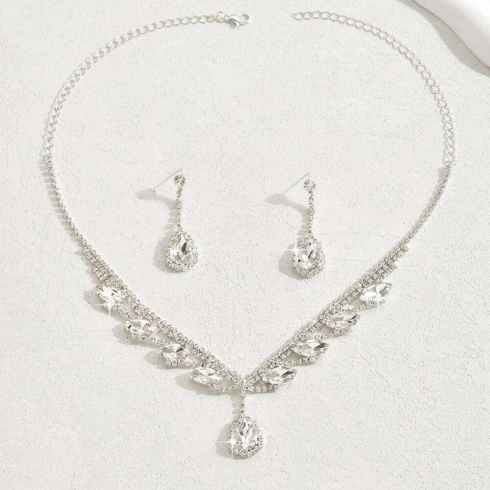 European and American new bride necklace earrings two-piece set wings water droplet wedding jewelry dinner dress accessories Z260313