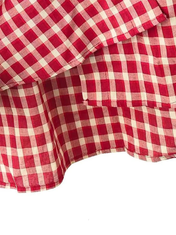 Y2k Autumn Women Vintage Red Plaid Turn-down Collar Over-shirt Long Sleeve Streetwear Loose Patchwork Harajuku Blouses 260311