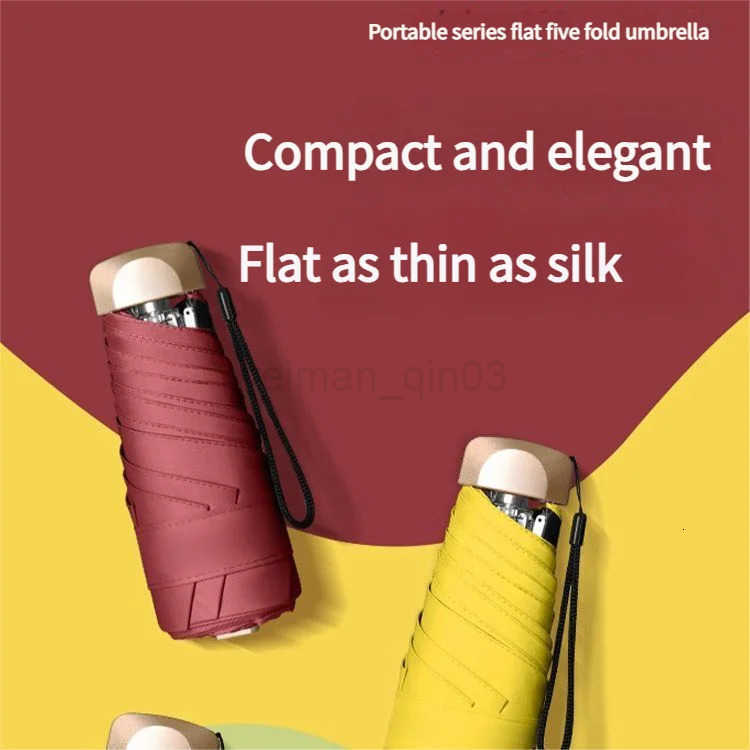 Ultra Light Small Mini Women Five Fold Umbrella Sun Proof Sun Proof Anti UV Sun Rain Dual Use Umbrella Thick Black Glue Pocket S H260314