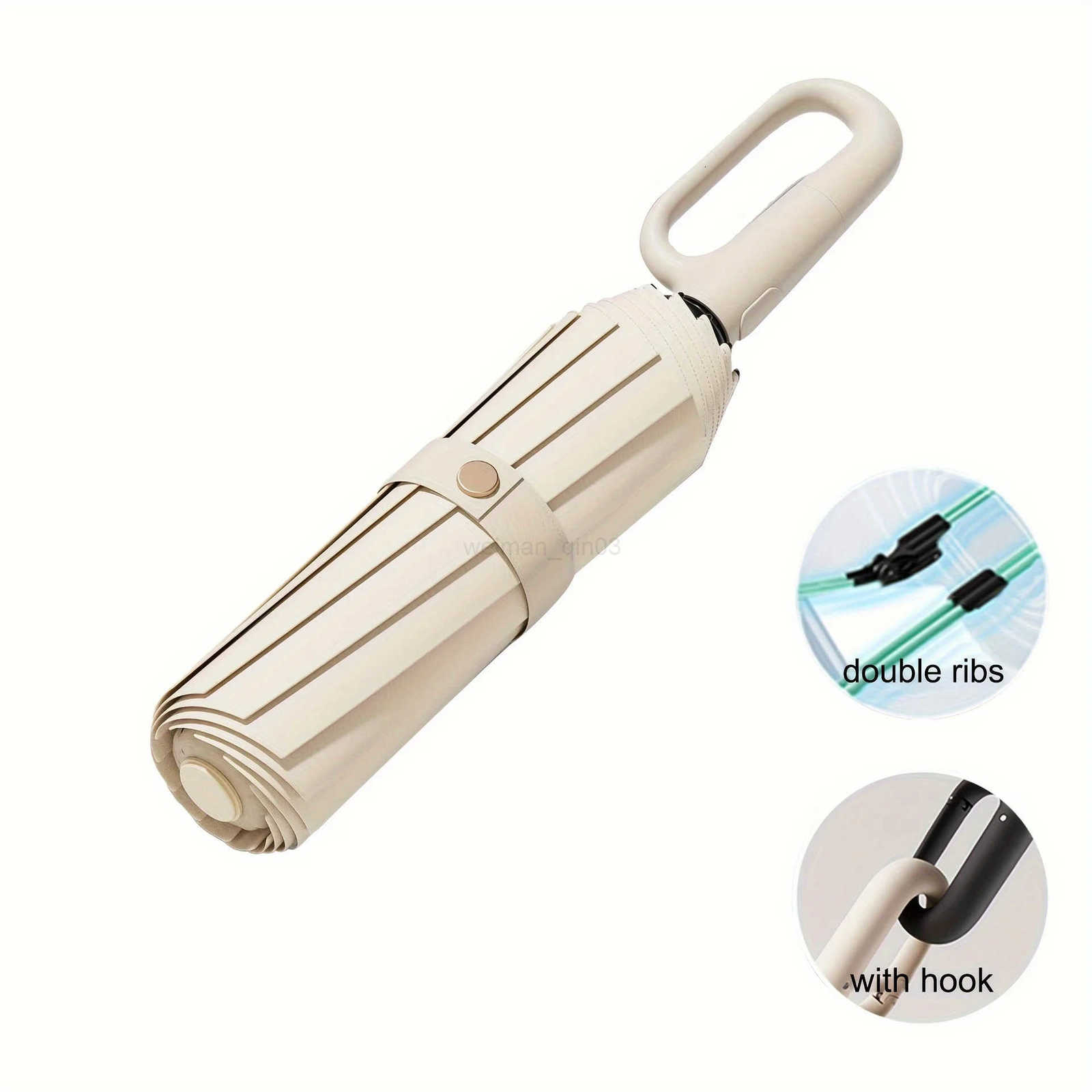 Automatic Folding Umbrella With D-style Non-slip Hook Handle Solid Color Casual Portable Lightweight Durable Umbrella H260314