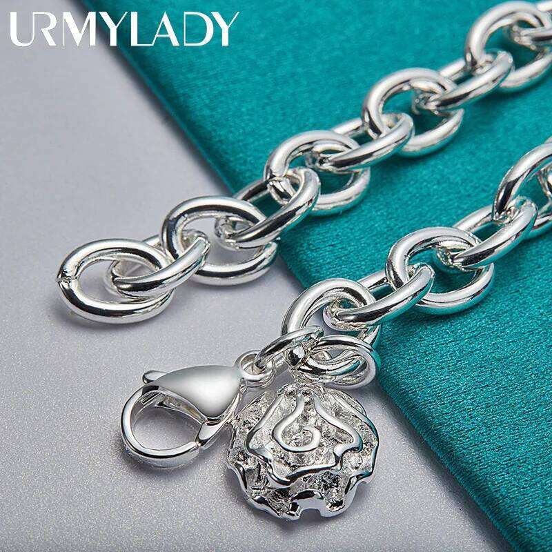 URMYLADY 925 Sterling Silver Rose Flower Pendant Bracelet For Women Wedding Engagement Party Fashion Charm Jewelry Gifts Z260313