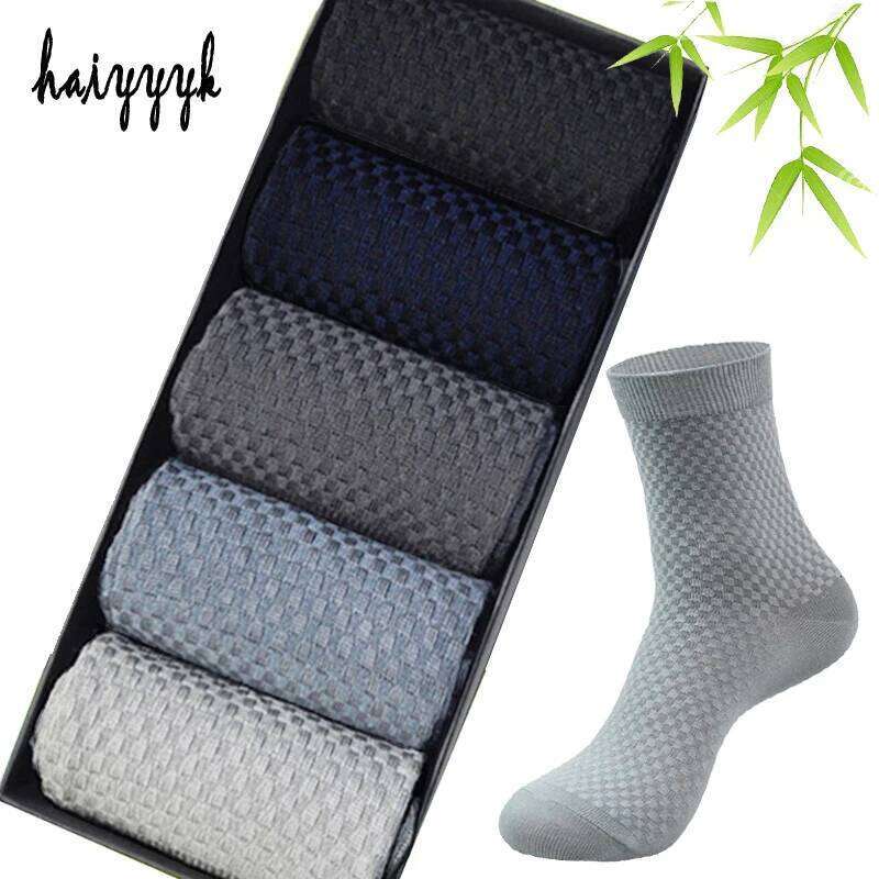 New Bamboo Fiber Classic Deodorant Business Brand Crew Men High Quality Casual Compression Socks 5pairs / lot Z260314