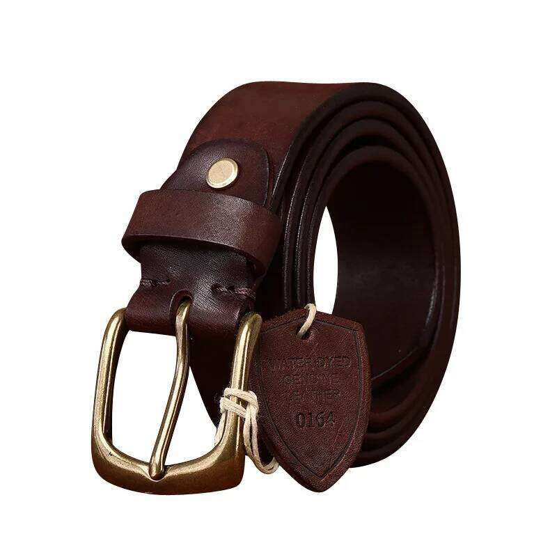 38mm Thickened Genuine Leather Tough Guy Men's Belt Luxury Strap Thick Cowhide Pure Copper Buckle Classic Retro Jeans Z260226