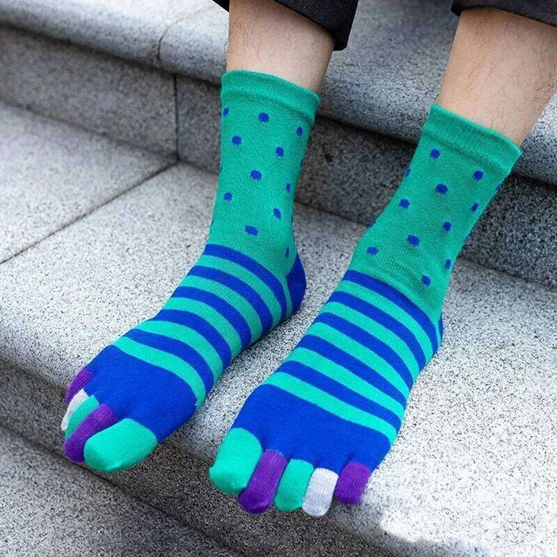 Cotton Five Finger Mans Striped Casual Business Fashion Sweat-Absorbing Anti-Bacterial Breathable Warm Toe Happy Socks Z260314