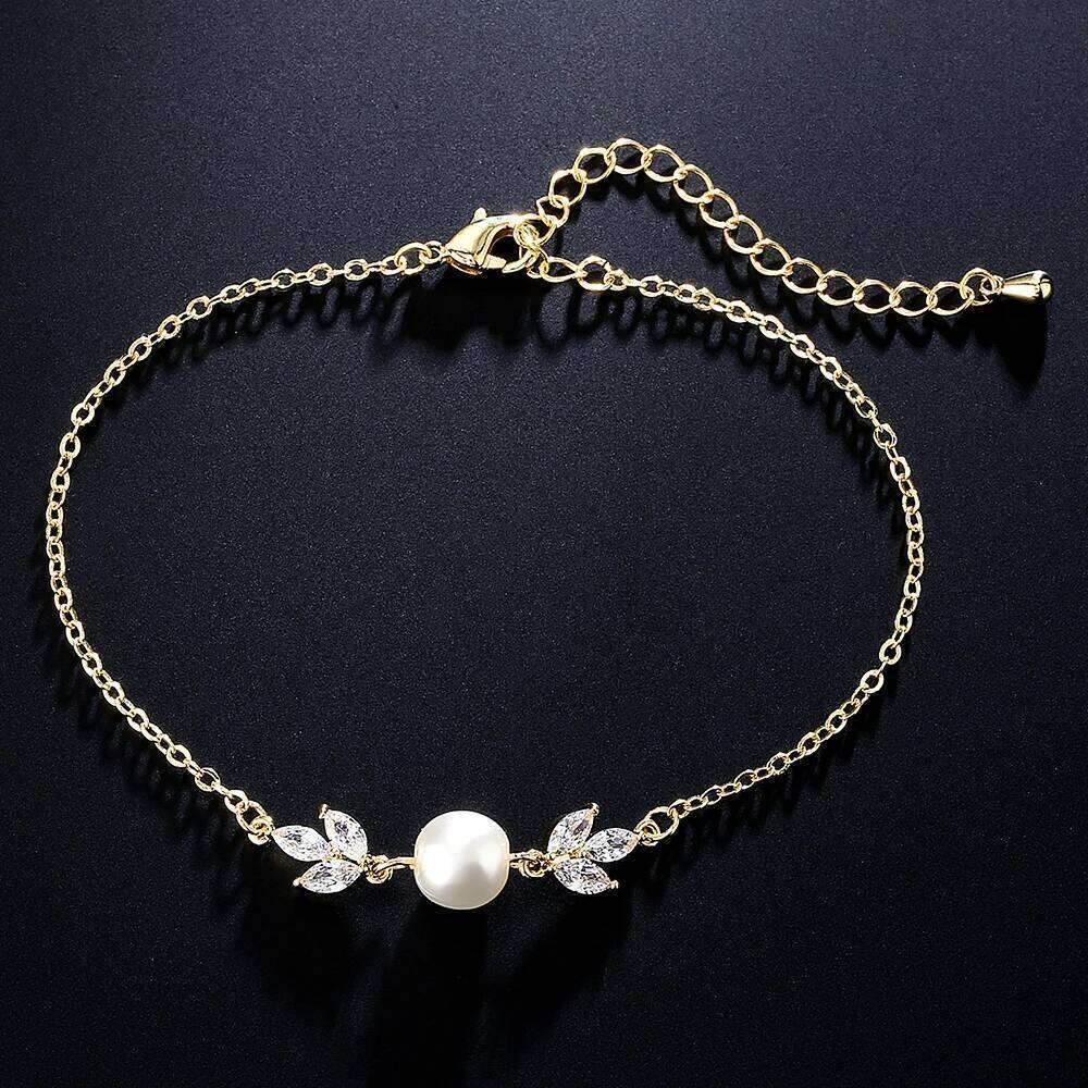 ZAKOL Fashion Leaf Cubic Zirconia Adjustable Bracelets For Women Girls Minimalist Pearl Zircon Charm Bracelet Wedding Jewelry Z260313