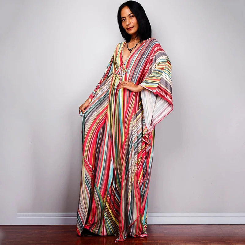 Beach Maxi Dress Plus Size Swimsuit Cover Up Women Ethnic Print Kaftan Holiday Outfits Bathing Suit Cardigan Kimono Femme 260302