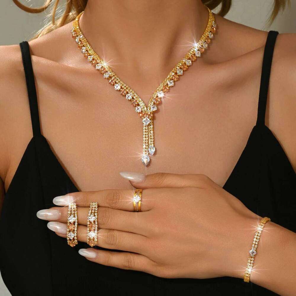 Simple and elegant, high-quality gold necklace, earrings, bracelet, ring, four piece set. New products are selling well Z260313
