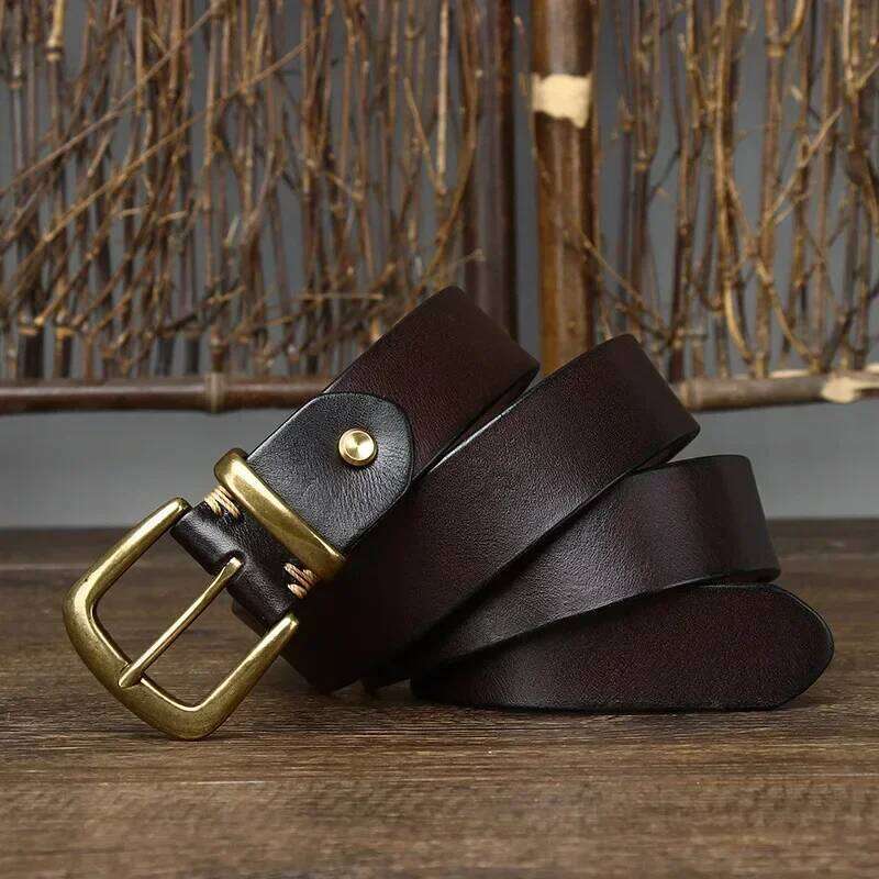 3.3CM Thick Pure Cowhide Copper Buckle Genuine Leather Casual Jeans Belt Men High Quality Retro Luxury Brand Male Strap Cintos Z260226