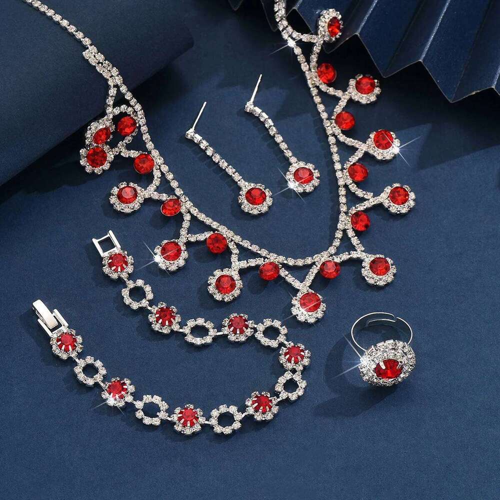 5PC Women's Fashion Geometric Flower Necklace Earrings Bracelet Rings Jewelry Set Wedding Party Festival Gift-8533 Z260313