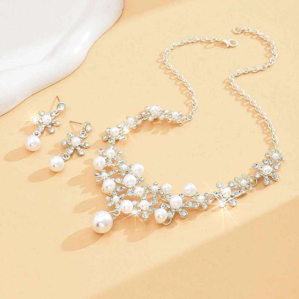 3PC women's fashionable design imitation pearl earrings necklace jewelry set, suitable for weddings, banquets, parties, holiday Z260313
