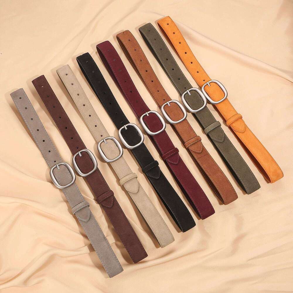 Women's Suede Frosted Belt Simple Fashion Vintage Distressed Silver Pin Buckle to Match Jeans Skirt Corset Z260226