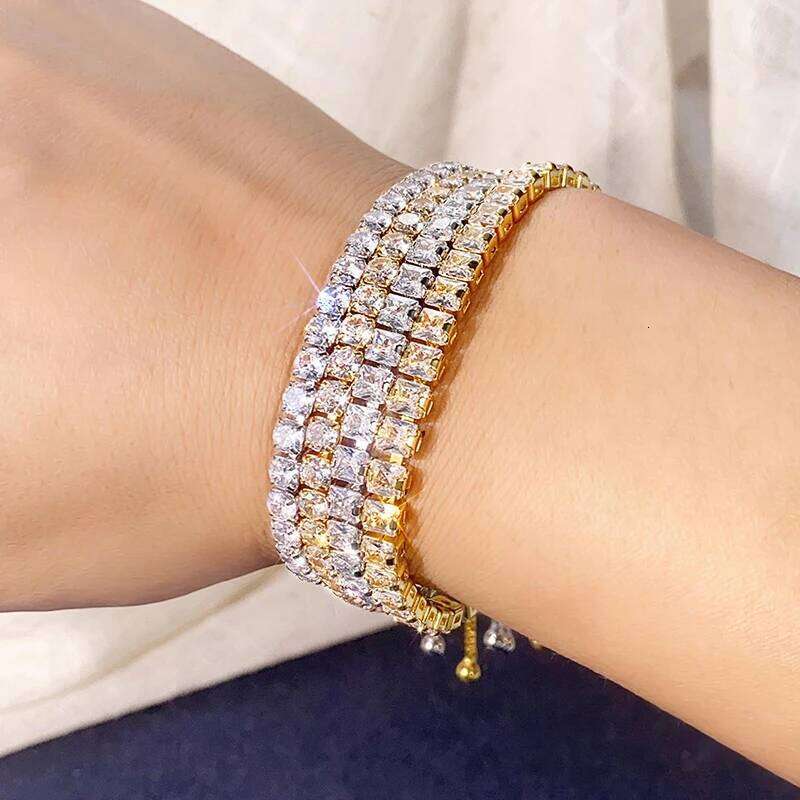 Huitan Sparkling Cubic Zirconia for Women Adjustable Fashion Tennis Bracelets Round/Square Stone Luxury Trendy Jewelry Z260313