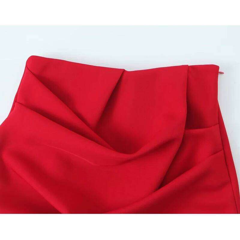 MUJER 2025 Pleated Mini Red High Waist Women's Cylinder Layered Short Skirts for Woman Chic Summer Women Skirt Z260314