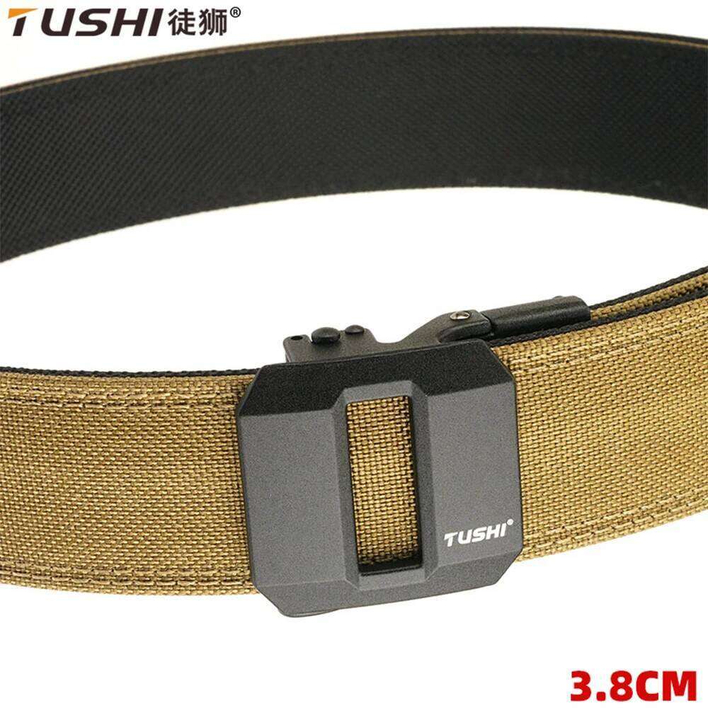 TUSHI Hard Gun for Men Metal Automatic Buckle Thick Nylon Military Casual Belt IPSC Girdle Male Z260226