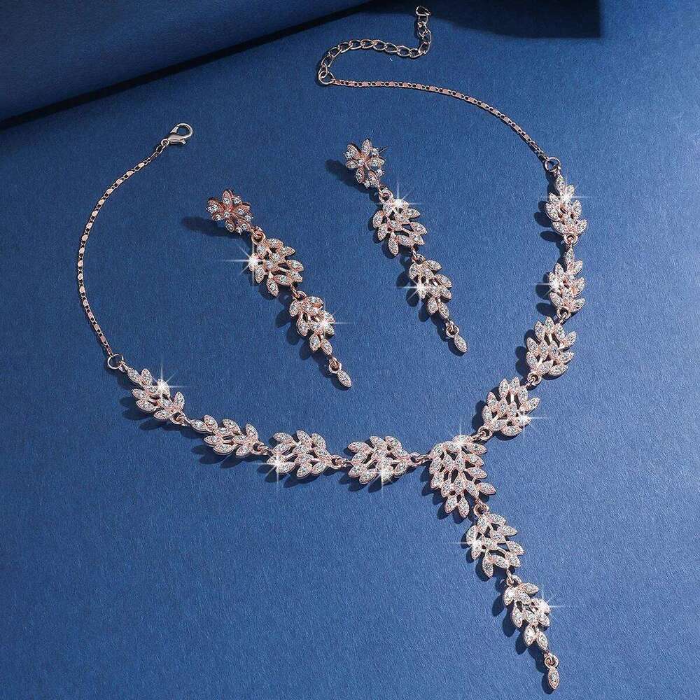 3PC women's fashionable and trendy temperament, leaf floral necklace, earrings, jewelry set, wedding banquet party, holiday gift Z260313