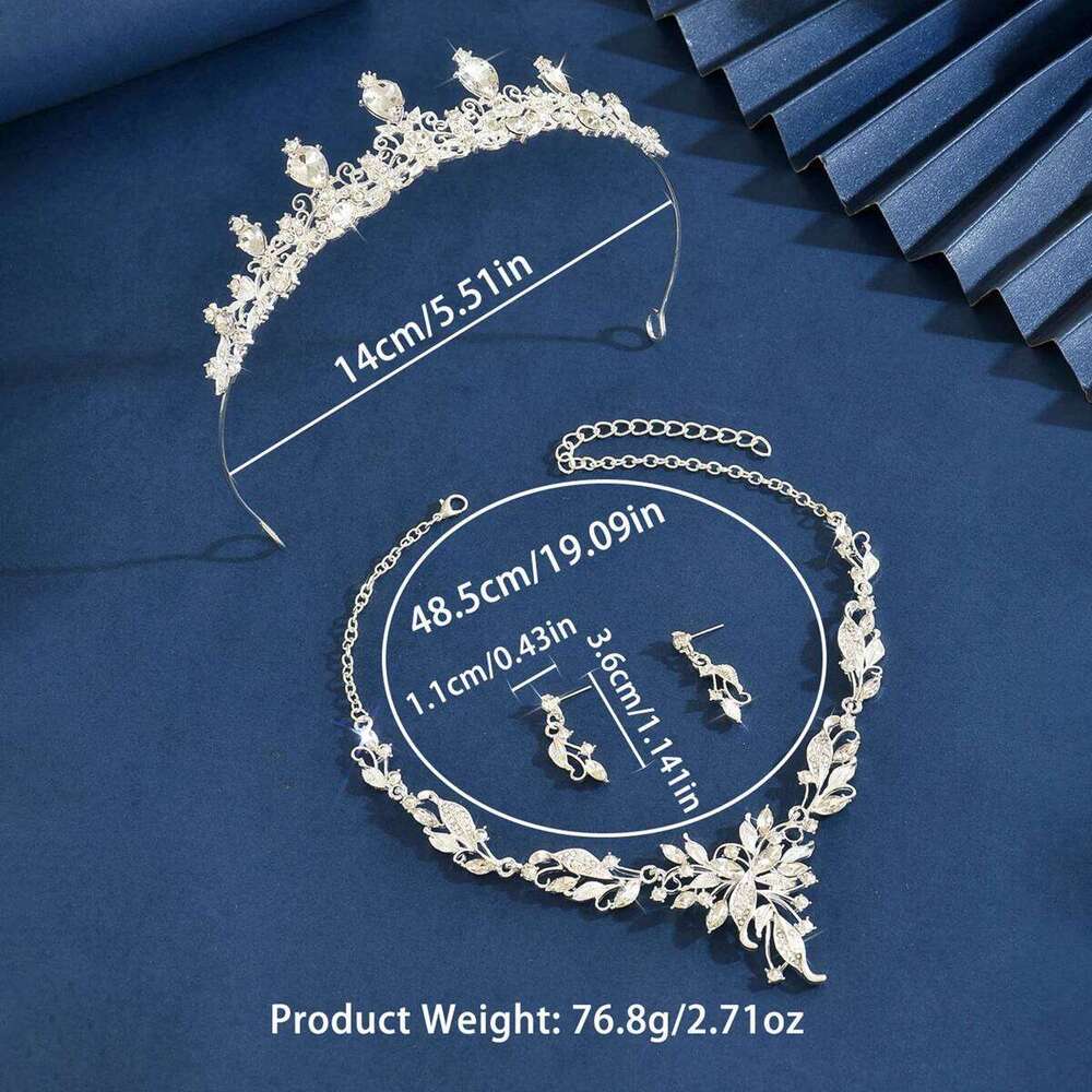 4PC Women's Fashion Sparkling Necklace Earrings Crown Jewelry Set Light Luxury Style Suitable for Wedding, Party, Festival Gifts Z260313