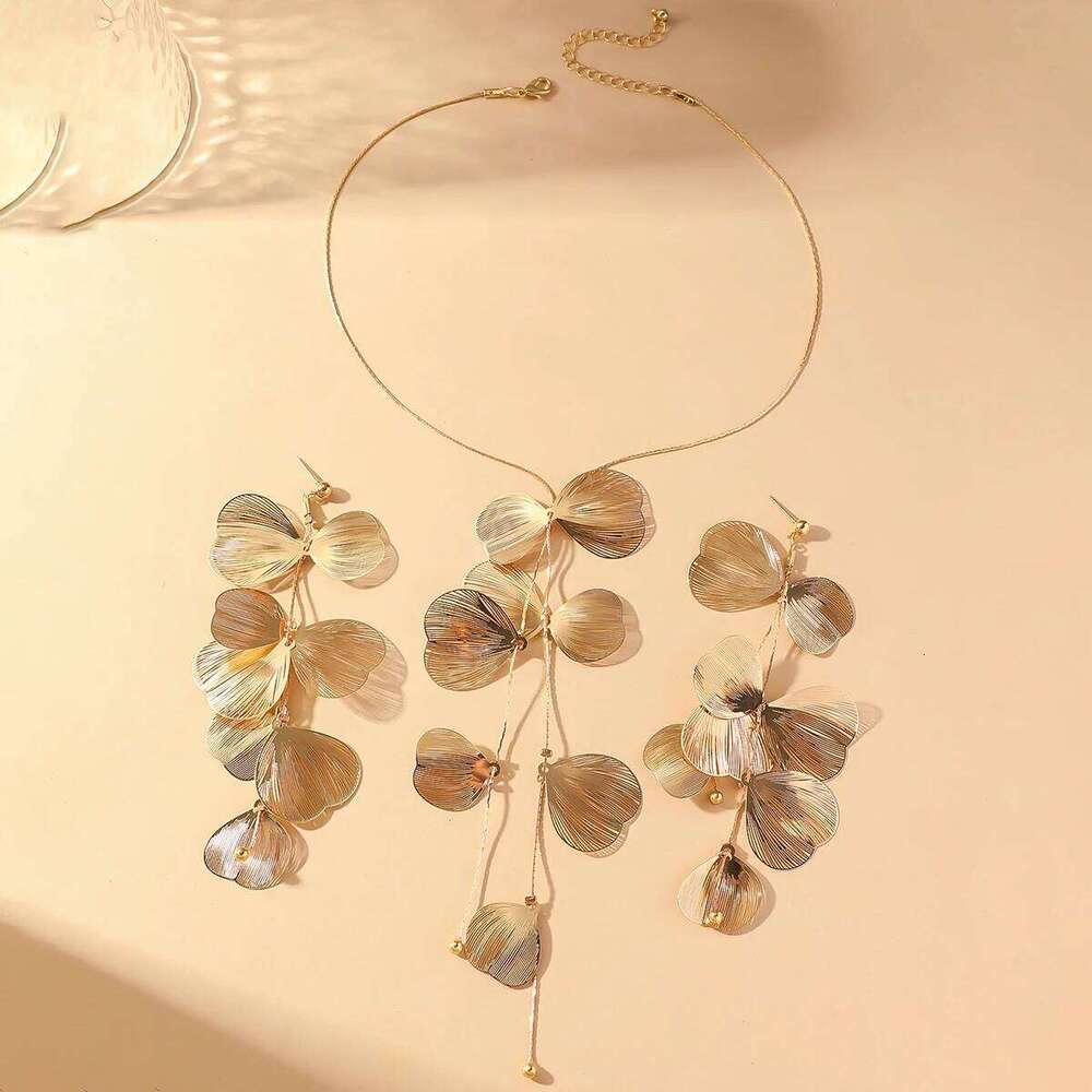 3PC Beautiful and Elegant Ginkgo Leaf Pendant Earrings Necklace Women's Romantic Bride Tassel Set Party Neck Jewelry Z260313