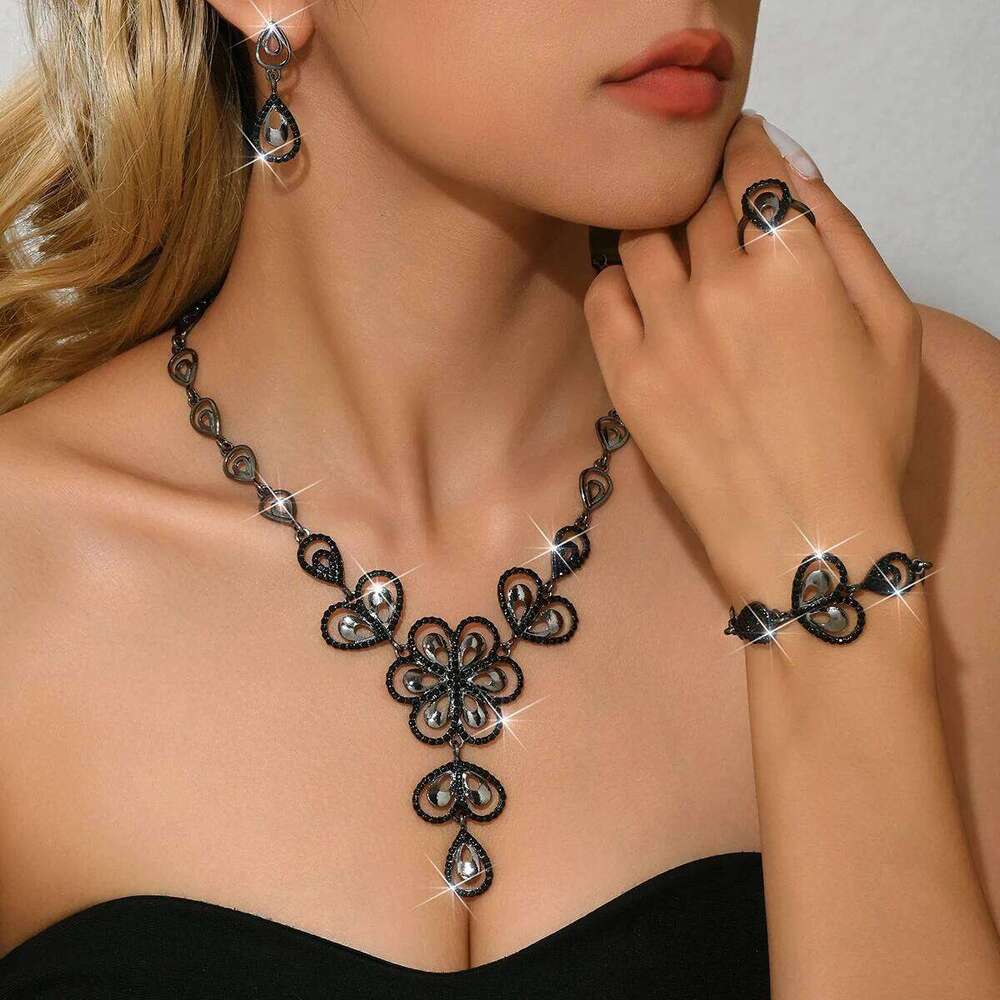 European American new jewelry, original and innovative foreign trade, flower with diamonds, four piece set for women Z260313