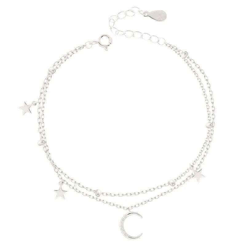 Sweet Temperament Sterling Silver Adjustable Star Moon Double-layer Bracelet for Women Summer Jewelry Accessories Gift Colorfast Z260313