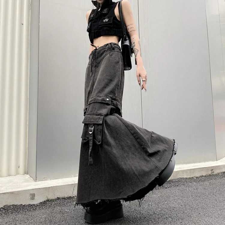 American Style High Waist Skirt for Women 2026 Autumn Heavy Vintage Denim Skirts Y2k Grunge Mid-length Loose Faldas Mujer Jupe M260314
