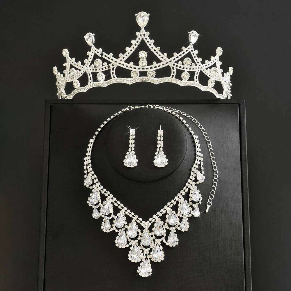 Ladies' fashionable water droplet design necklace earrings crown jewelry set wedding party holiday gift Z260313