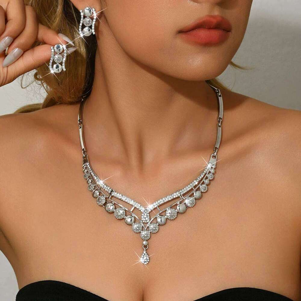 European and American popular necklaces, earrings, luxury alloy two-piece jewelry set, female factory direct sales Z260313