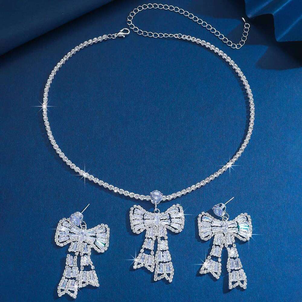 Women's fashionable zircon bow jewelry set, designed with light luxury style and high-end feel as a first accessory Z260313