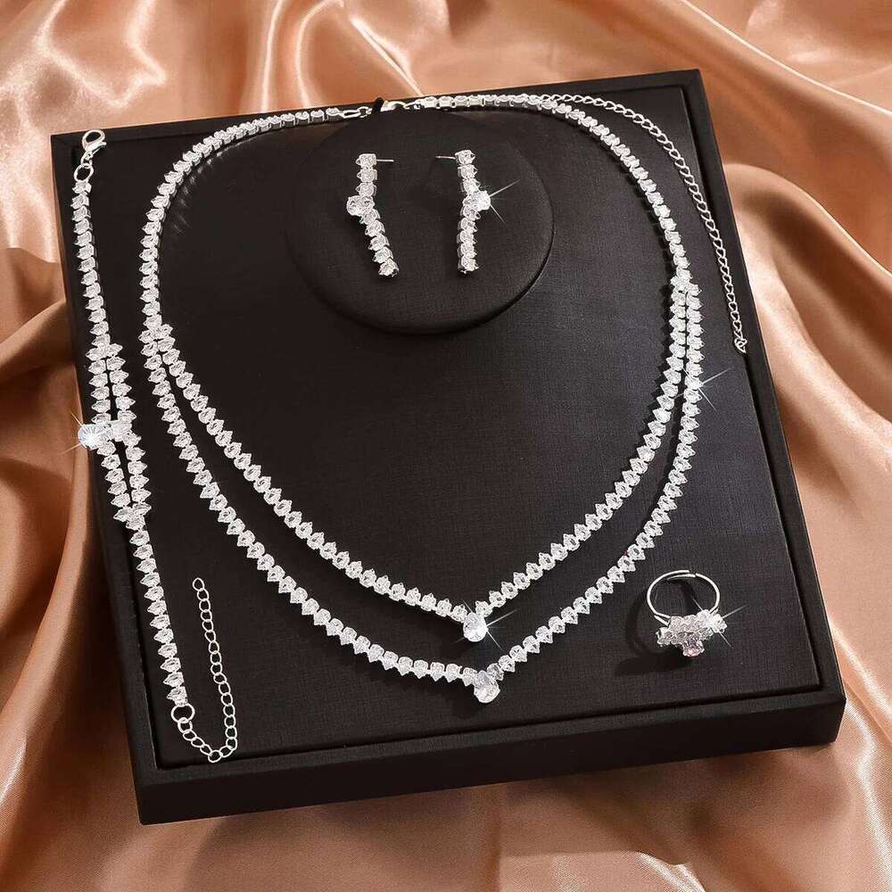 5PC Women's Fashion Zircon Silver Necklace Earrings Bracelet Ring Jewelry Set Suitable for Wedding, Party, Festival Gifts-8573 Z260313