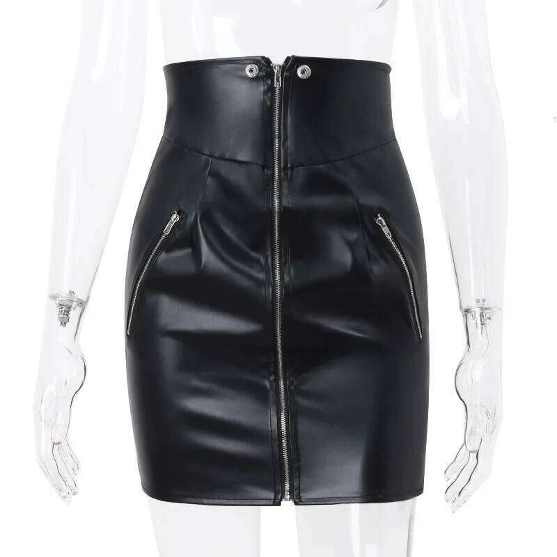 New Women Sexy Y2K PU Leather Zipper High-waist Skirt Black Chic Multi Zip Fashion Slim Hip Skirts Summer Club Party Mini Dress Z260314