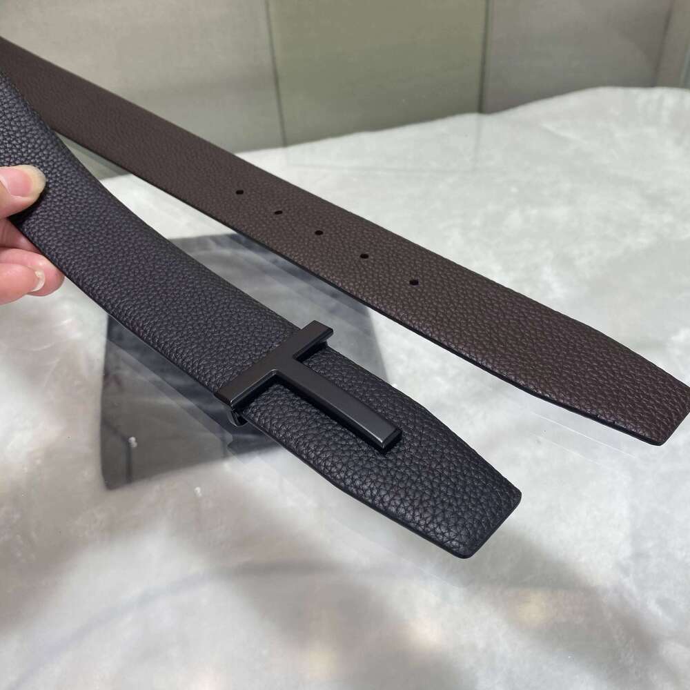 Double-Sided with Letter Buckle T-Shaped Fashionable Genuine Leather Stylish Men's Belt Workwear Z260226