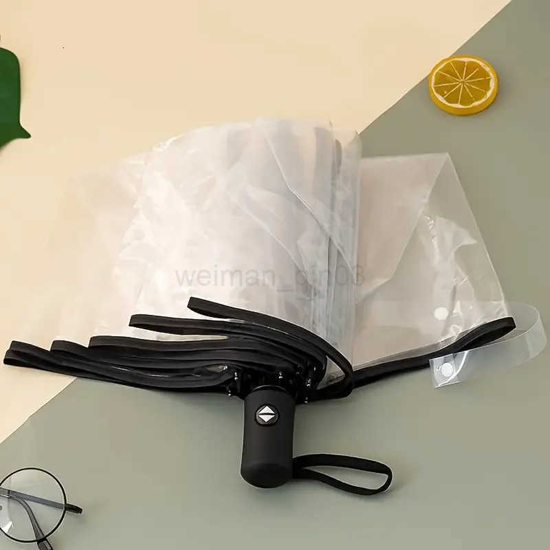 1pc-Transparent Umbrella Folding Automatic Open and Close Umbrella Mori Three-Fold Student Sunny Umbrella H260314