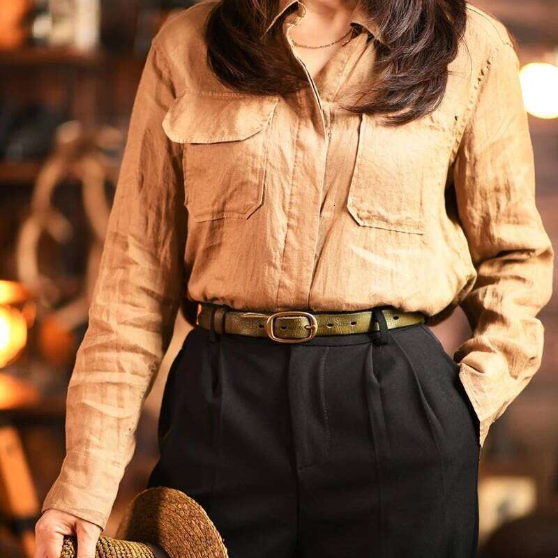 Retro Narrow Genuine Leather Women's Pure Copper Button Western Cowboy Style Versatile Jeans Fashion Luxury Women Belt Z260226