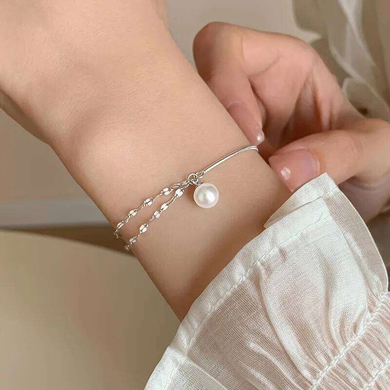 925 Sterling Silver Double-Layer Pearl Women's Light Luxury Fashion Bracelet Birthday Gift Wedding Jewelry Z260313