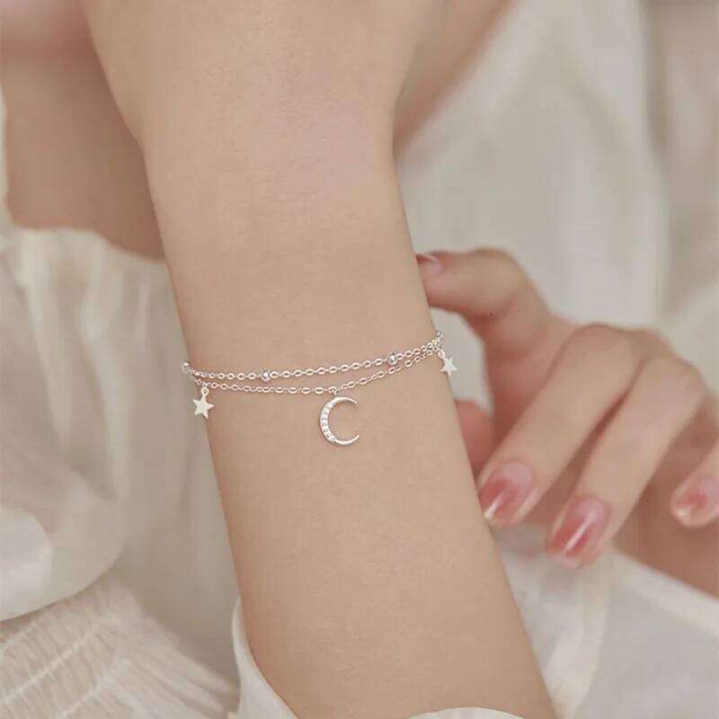 Sparking 925 Sterling Silver Star Moon For Women Girls Vintage Korean Crystal Bracelets Party Charm Jewelry Gifts Z260313