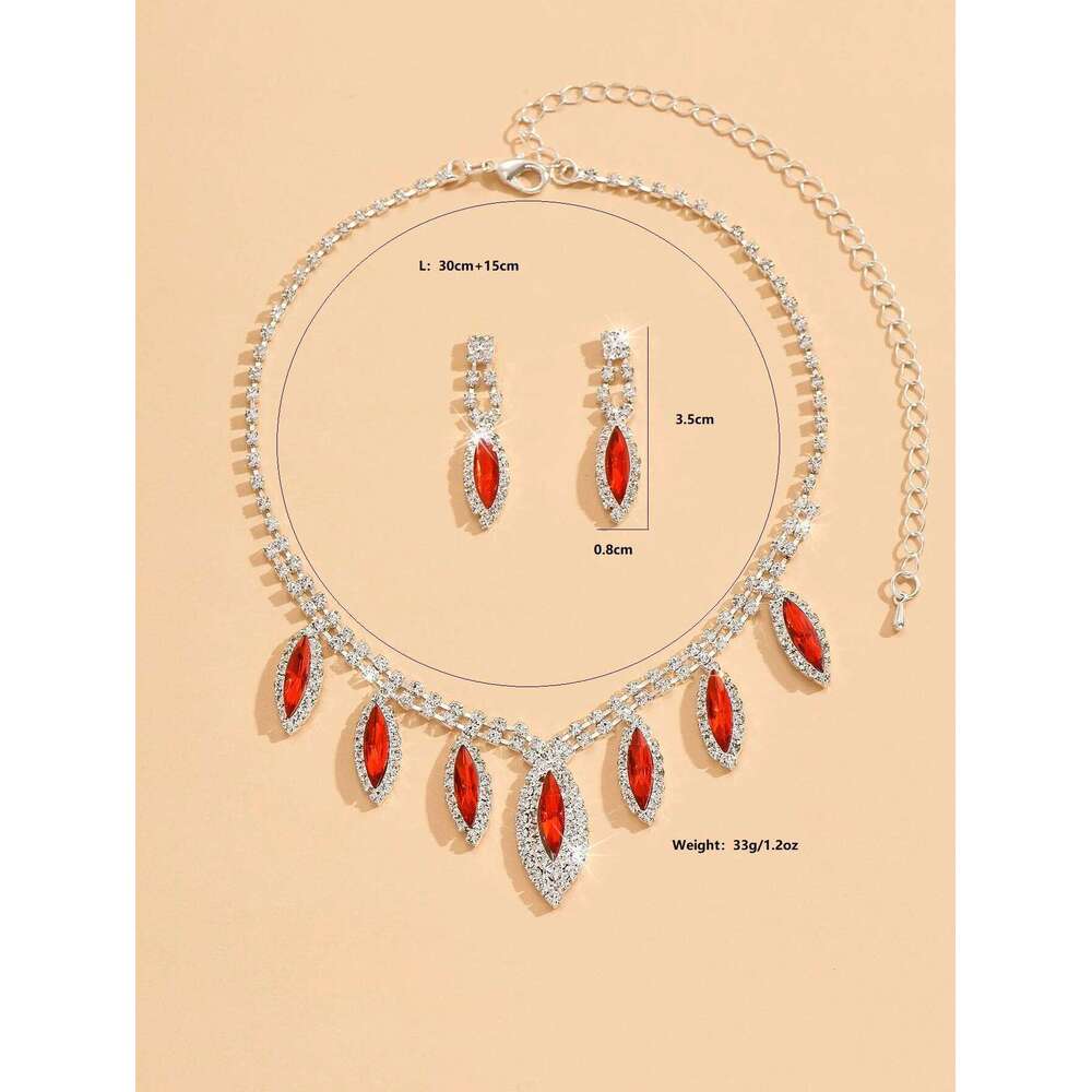 3PC Women's Fashion Copper Inlaid Claw Chain Water Drop Necklace Earrings Jewelry Set Wedding Party Festival Gift-8310 Z260313