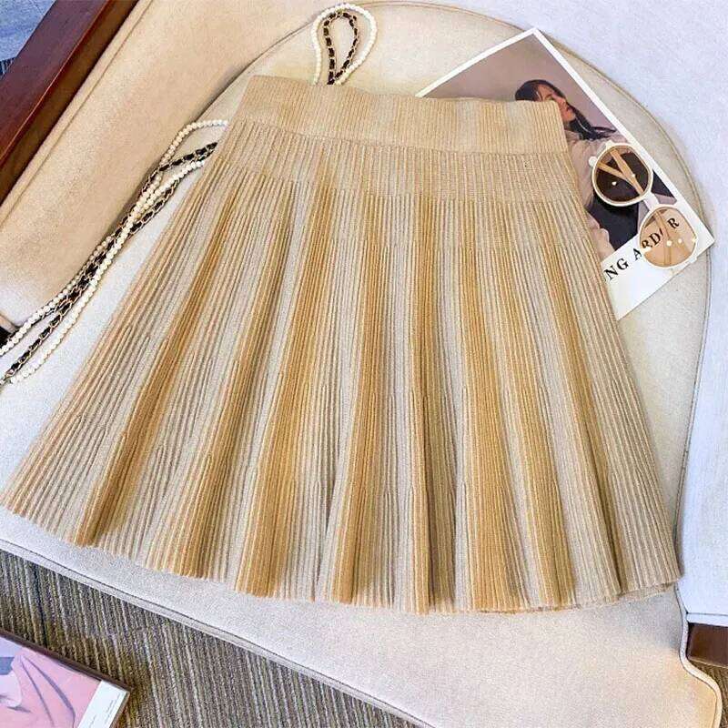 women's Basic Knit mini College Style Cute Student Pleated short Skirts Woman Solid Color All-Match High Waisted Skirt Z260314