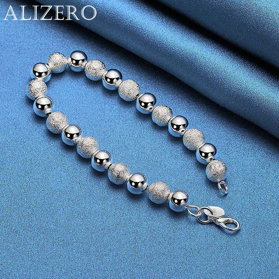 ALIZERO 925 Sterling Silver Matte Smooth 8mm Beads Chain Bracelets For Women Wedding Party Gifts Fashion Jewelry Z260313