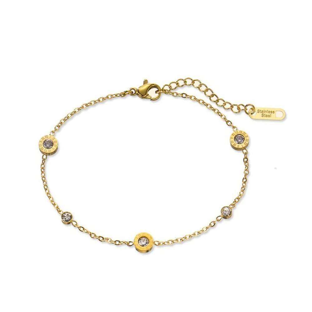 Trendy Exquisite Gold Color Stainless Steel Round Roman Double Zircon Adjustable Bracelet for Women Friends Charm Jewelry Gifts Z260313