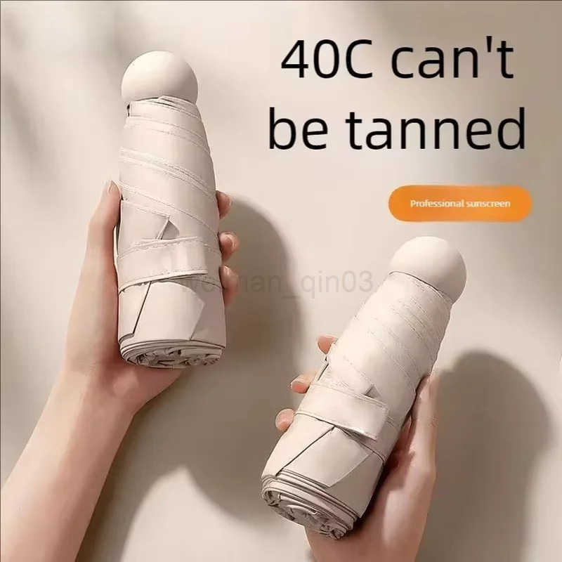 Folding Travel Umbrella Sun Protection Lightweight Compact Pocket Umbrella Windproof Rainproof with Capsule Storage H260314