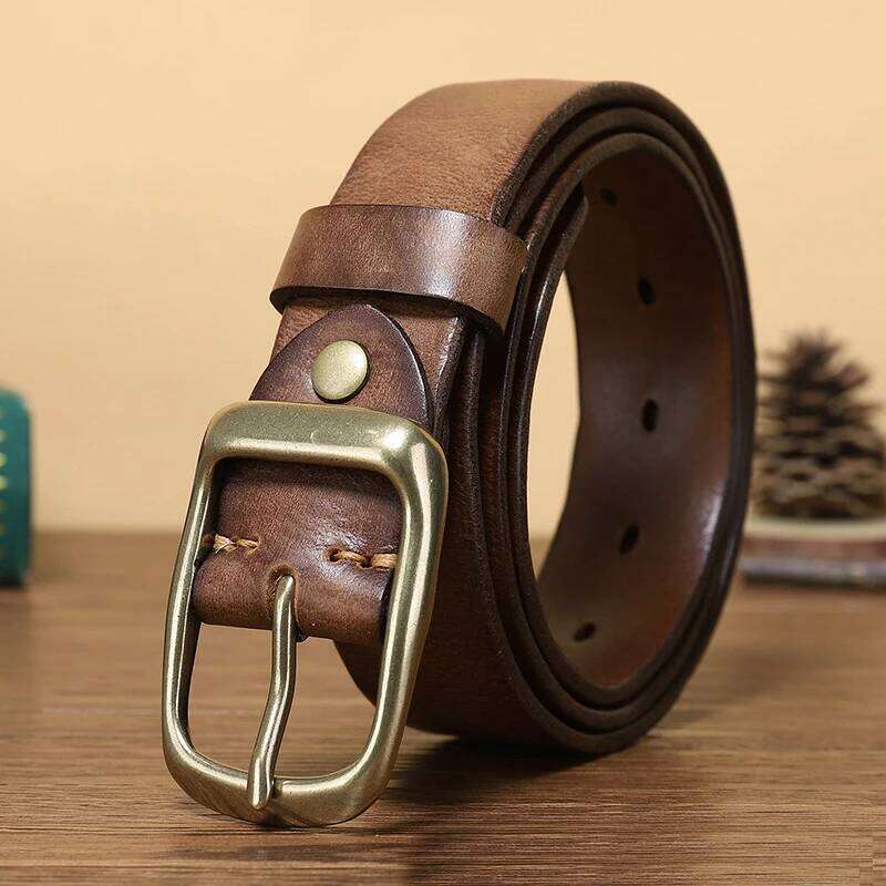 3.3CM Fashion High Quality Genuine Leather Belt Luxury Belts Men New Copper Buckle Strap Male Jeans For Man Cowboy Z260226