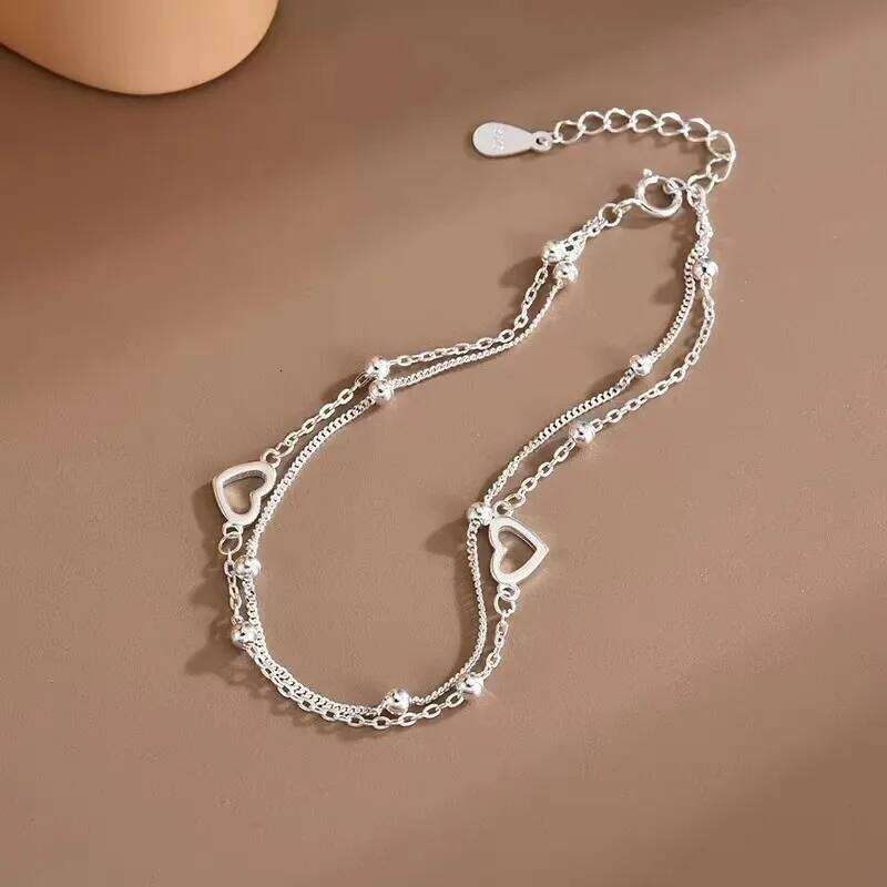925 Sterling Silver Hollow Heart Bracelets For Women Girls Vintage Korean Design Double Layer Beads Bracelet Party Jewelry Gifts Z260313