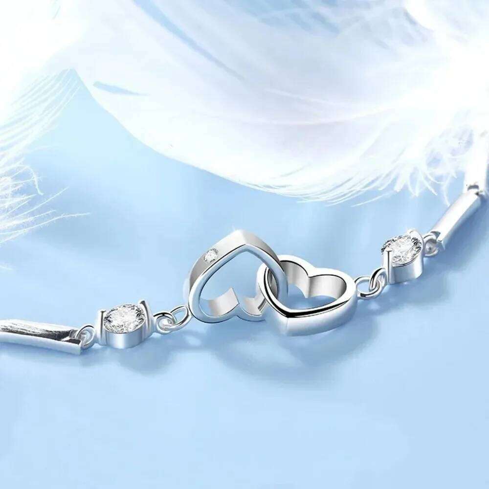 New Charms 925 Sterling Silver Bracelets Bangles for Women Valentine's Days Gift Cubic Zircon Double Heart Bracelet Jewelry Z260313