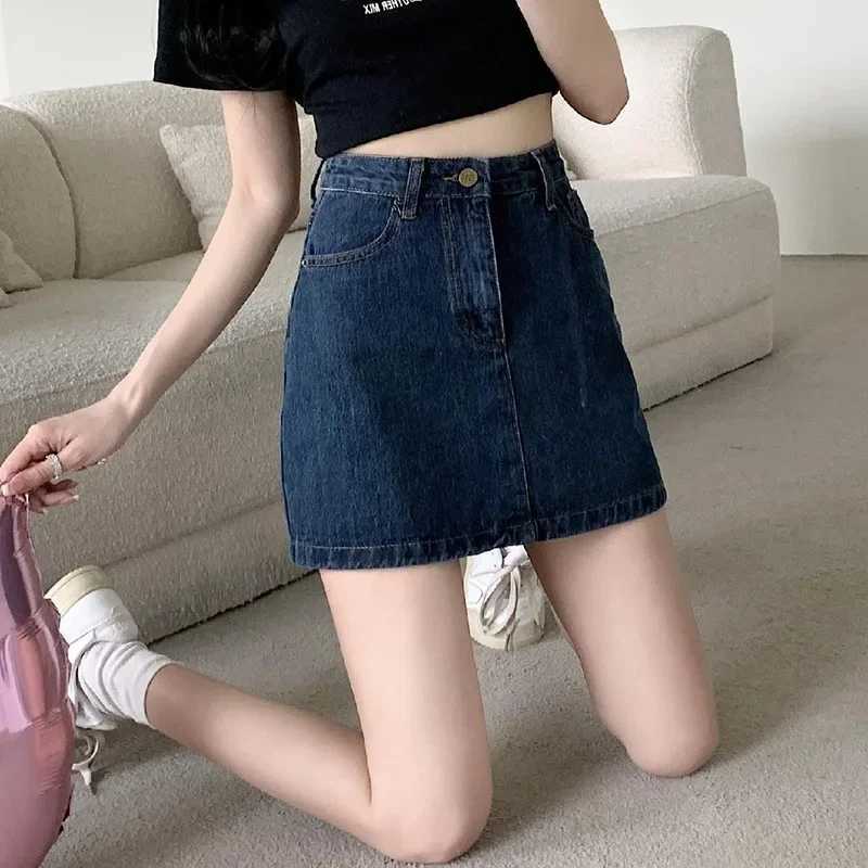 Summer Lady Classic High Waist Blue Skirt Hot Sale Women Thin A-line Dress s Vintage Fashion Solid Denim Short Skirt M260314