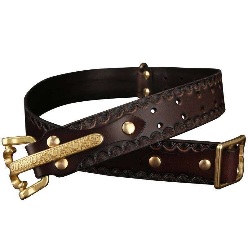 Cavalry Genuine Leather Men's High Quality Belts 3.8cm Pure Handmade Solid Vintage Embossed Brass Belt Buckle Z260226