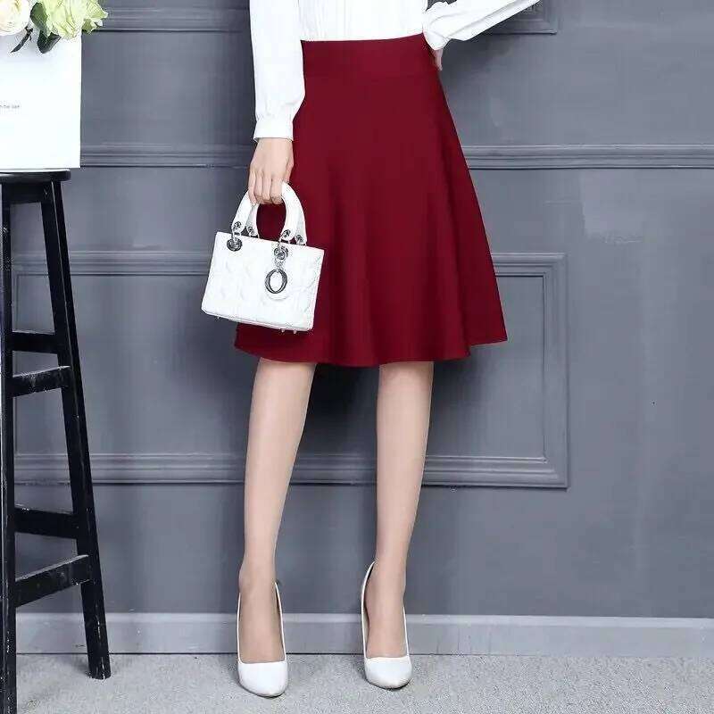 Skirts Women Popular M-3XL Pleated Solid Pocket Elastic Waist Middle Skirt Trendy All-match Office Lady Skin-friendly Elegant Z260314