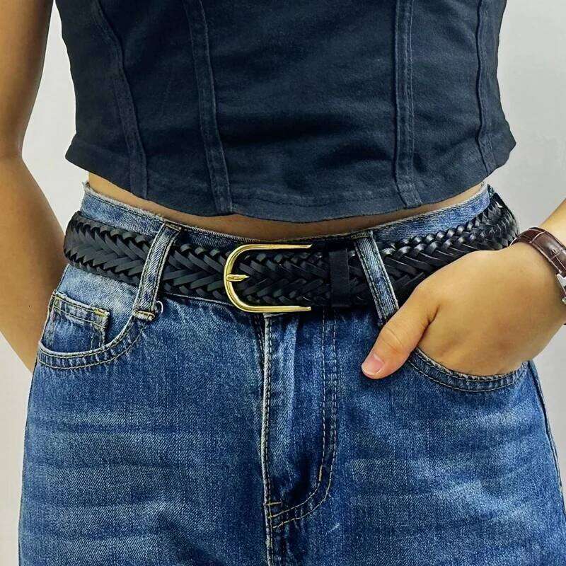 3cm wide belt, men's genuine braided head, leather hand-knitted pin buckle, versatile trouser belt Z260226