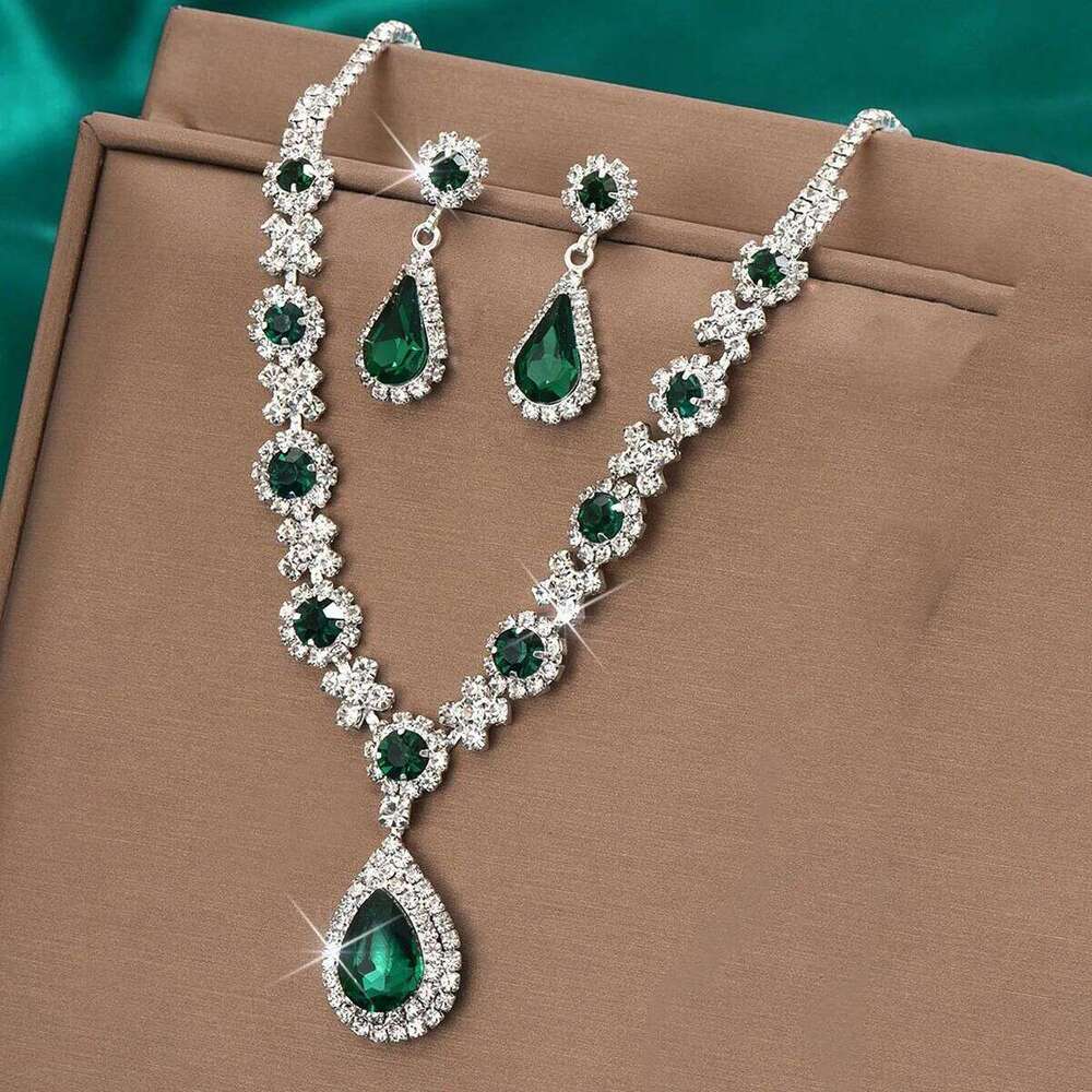 3PC Women's Trendy Copper Claw Chain Series Water Drop Gem Necklace Earrings Jewelry Set Wedding Banquet Party Holiday Gift Z260313